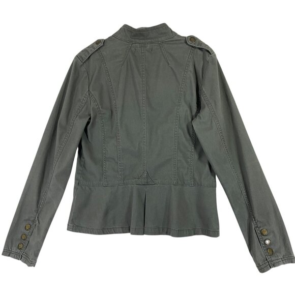 army green utility jacket mock neck snaps epaulettes sz medium Point Zero - Picture 9 of 14